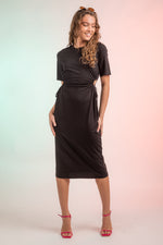 Short Sleeve Cutout Waist Jersey Midi Dress