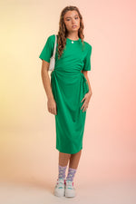 Short Sleeve Cutout Waist Jersey Midi Dress