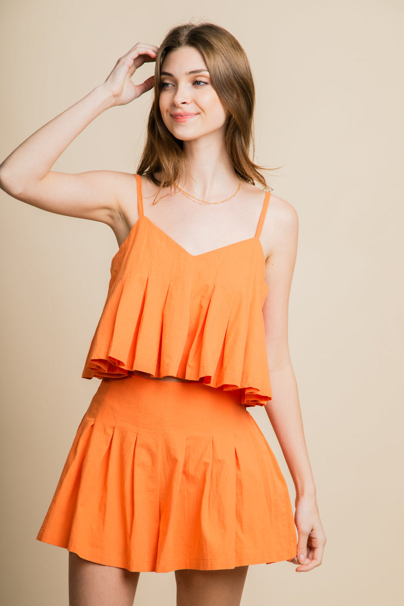 Solid cotton pleated sleeveless top