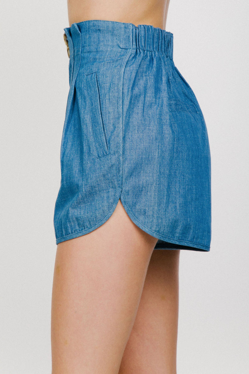 Pleated denim high waist chambray shorts – Movint New York