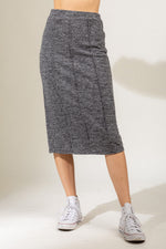 Solid comfy pintuck midi knit skirt
