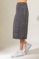 Solid comfy pintuck midi knit skirt
