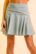 Irregular dotted printed flare mini skirt
