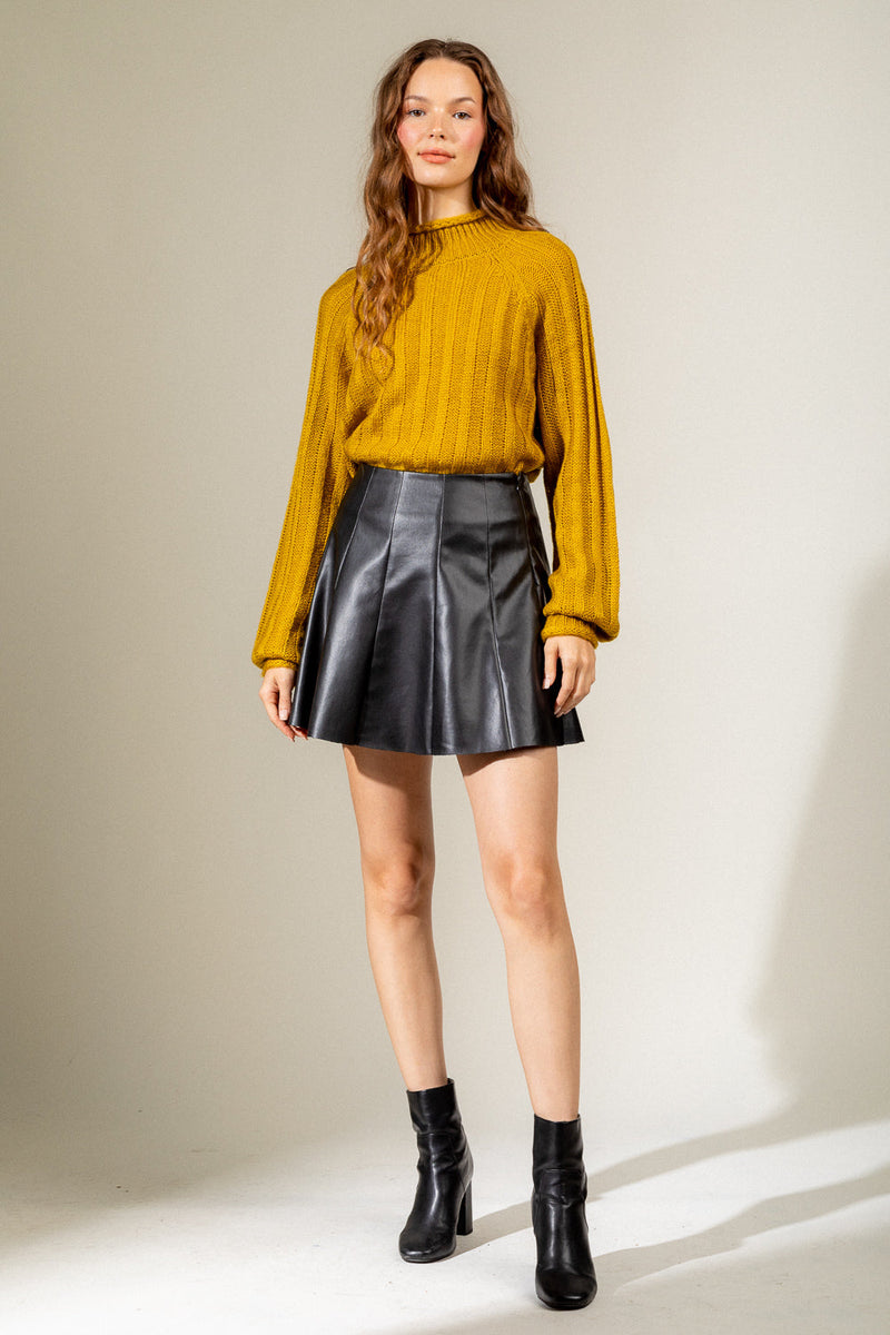 Flare leather mini skirt