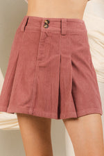 Low waist corduroy pleated mini skirt