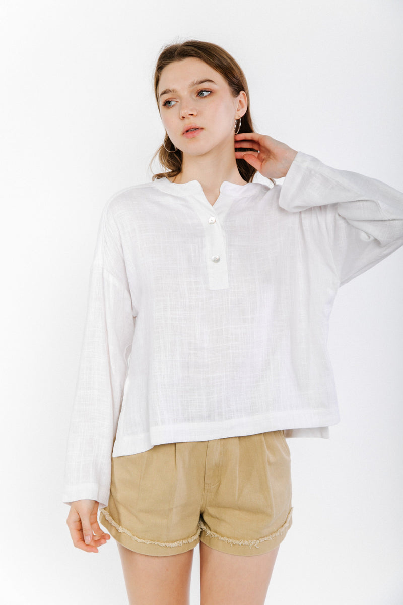 Solid linen long sleeve comfy blouse