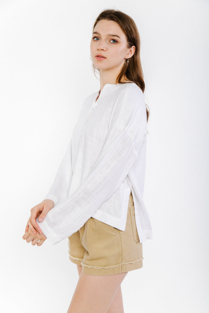 Solid linen long sleeve comfy blouse