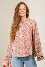 Floral printed raglan sleeve blouse