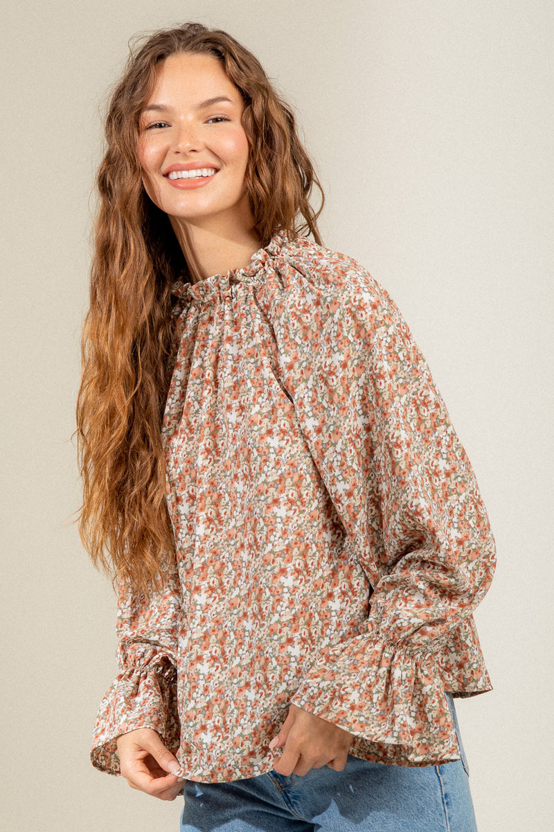 Floral printed raglan sleeve blouse