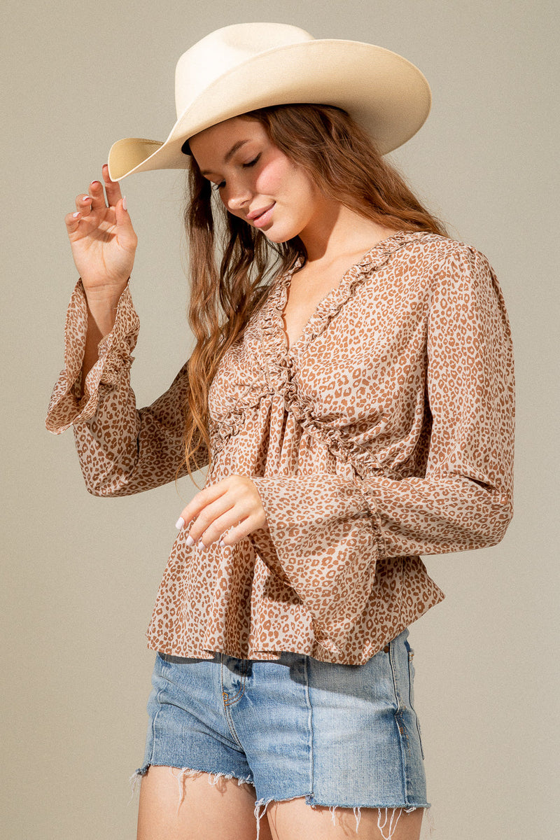 Leopard printed ruffled blouse