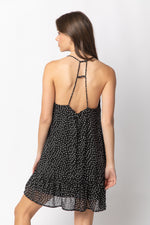Spotted Braided Strap Ruffle Mini Dress