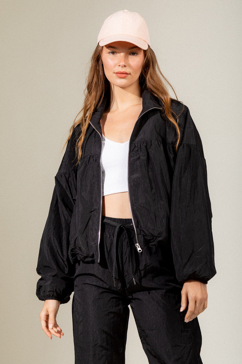 Solid woven athleisure jacket