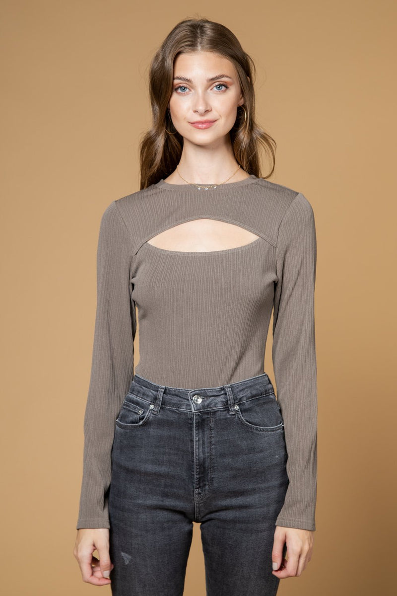 Front cut-out ribbed knit bodysuit