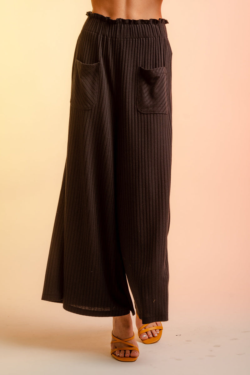 High Waisted Rib Wide Leg Pants with Pockets – Movint New York