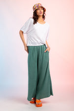 High-Waist Crinkled Wide Leg Pants with Pockets