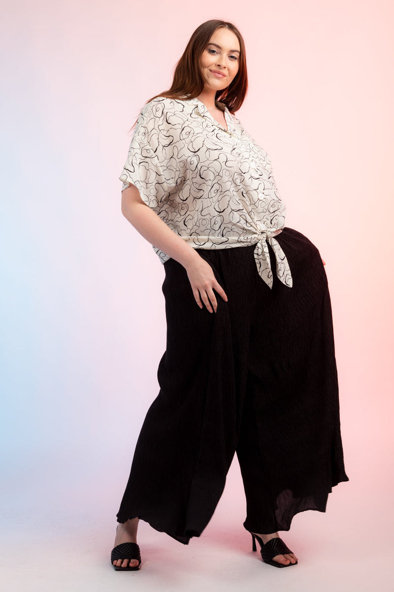 PLUS SIZE High-Waist Crinkled Wide Leg Pants with Pockets