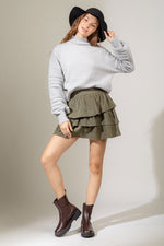 Ruffled corduroy solid mini skirt