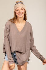 Oversized solid waffle knit comfy tunic top
