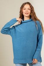 High neck ribbed solid knit top