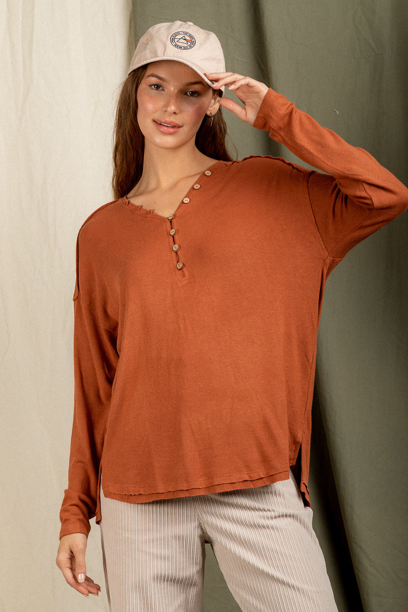 Button down V-neck knit top