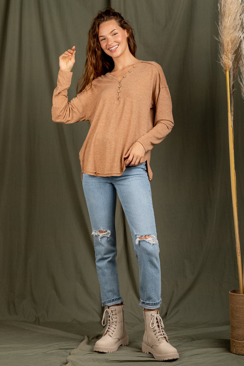Button down V-neck knit top