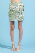 Tropical printed wrap mini skirt