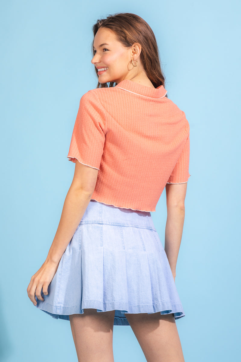 Merrow st. detailed textured collared knit top