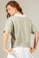 Short sleeve collard stripe knit top